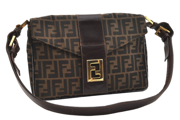 Authentic FENDI Vintage Zucca Shoulder Cross Body Bag Canvas Leather Brown 5195J