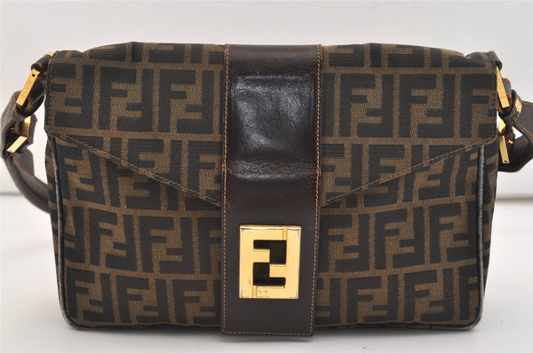 Authentic FENDI Vintage Zucca Shoulder Cross Body Bag Canvas Leather Brown 5195J