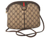 Authentic GUCCI Web Sherry Line Shoulder Bag GG PVC Leather Brown Junk 5195K