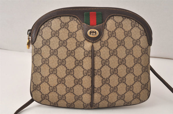 Authentic GUCCI Web Sherry Line Shoulder Bag GG PVC Leather Brown Junk 5195K