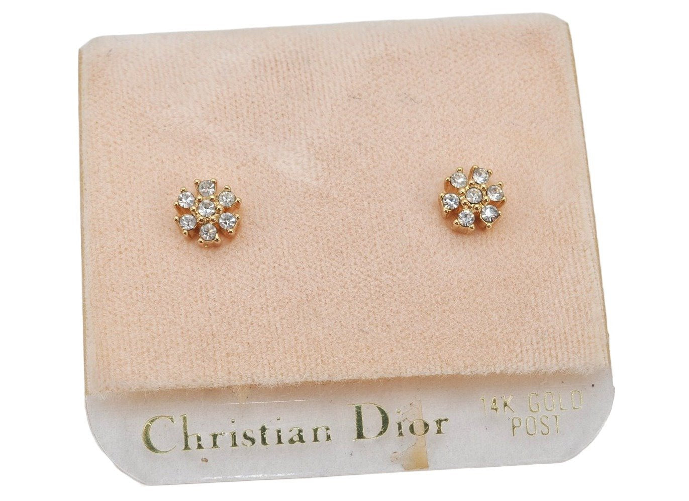 Authentic Christian Dior Vintage Earrings Rhinestone Gold Tone CD 5196K