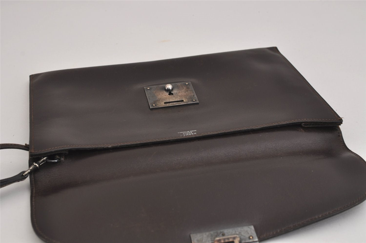 Authentic HERMES Kilius Clutch Hand Bag Purse Leather Brown 5198J