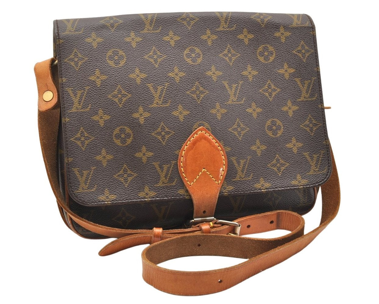 Authentic Louis Vuitton Monogram Cartouchiere GM Shoulder Bag Old Model 5199K
