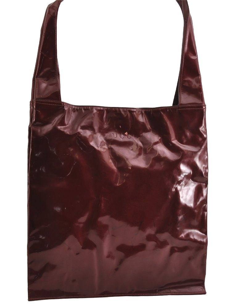 Authentic GUCCI Vintage Shoulder Tote Bag Enamel Bordeaux Red 5200I