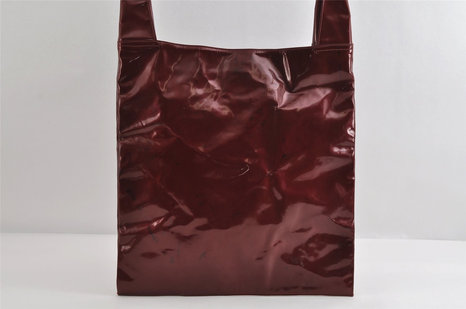 Authentic GUCCI Vintage Shoulder Tote Bag Enamel Bordeaux Red 5200I