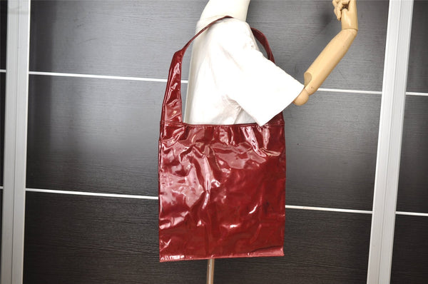 Authentic GUCCI Vintage Shoulder Tote Bag Enamel Bordeaux Red 5200I