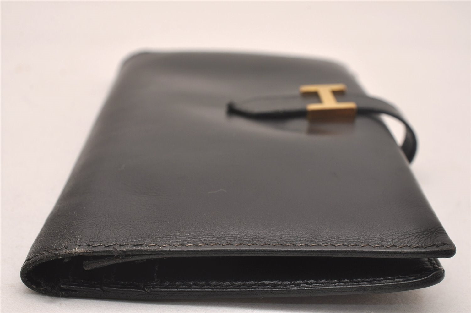 Authentic HERMES Bearn Classic Vintage Leather Long Wallet Purse Black 5200J