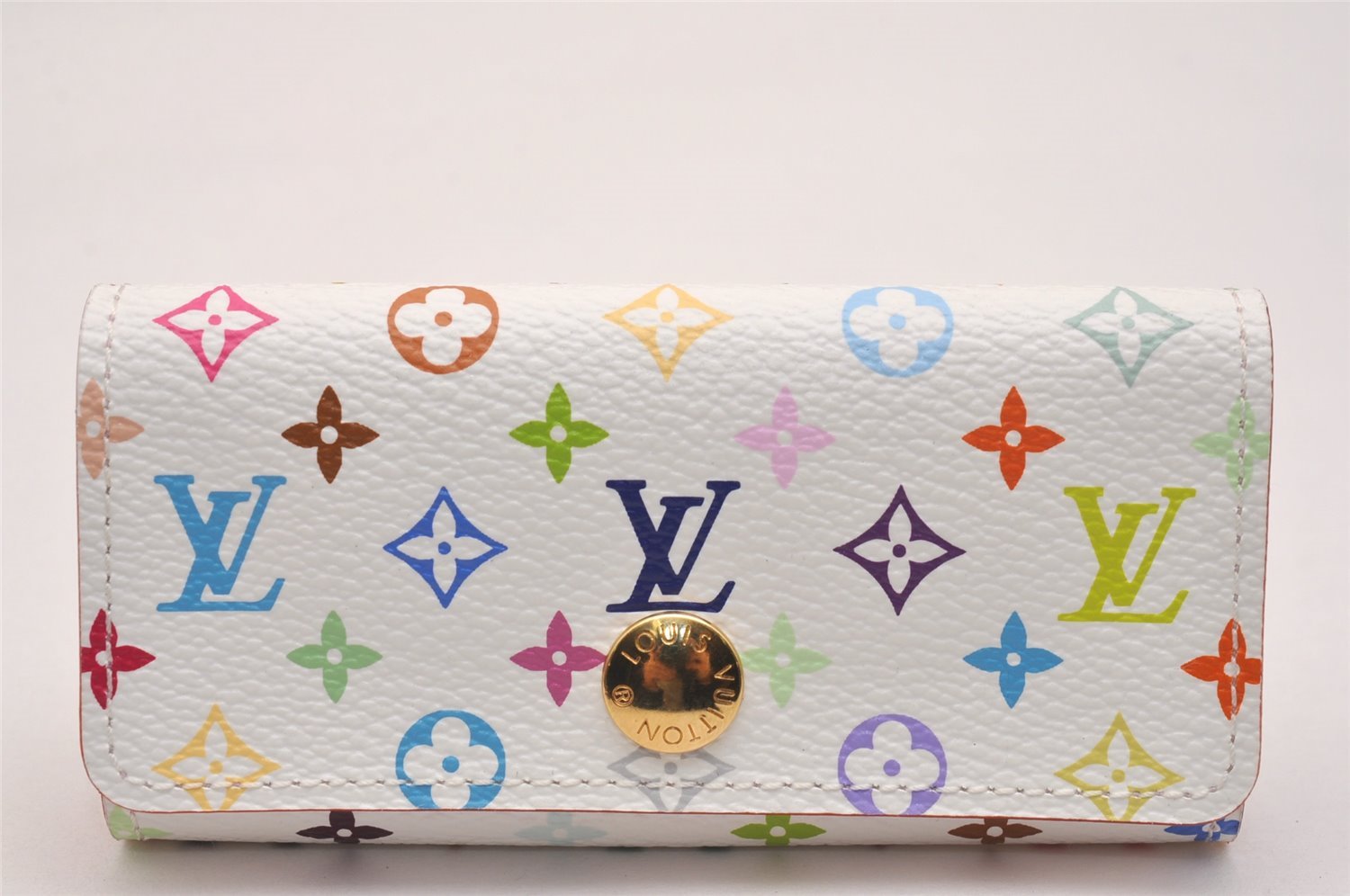 Auth Louis Vuitton Monogram Multicolor Multicles 4 Key Case White Pink Box 5203J
