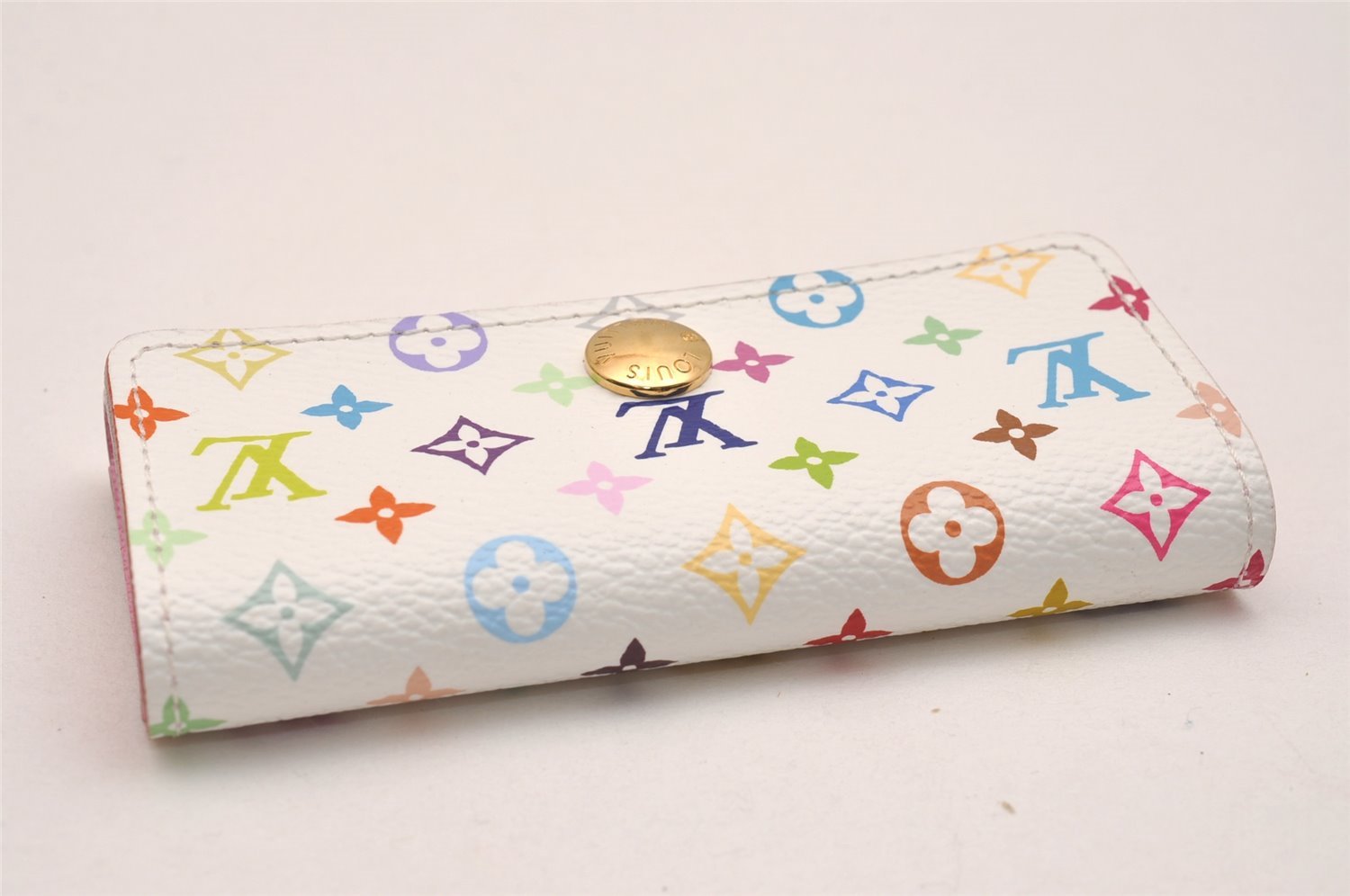 Auth Louis Vuitton Monogram Multicolor Multicles 4 Key Case White Pink Box 5203J