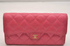 Authentic CHANEL Caviar Skin Matelasse Long Wallet Purse CC Logo Pink Box 5204J