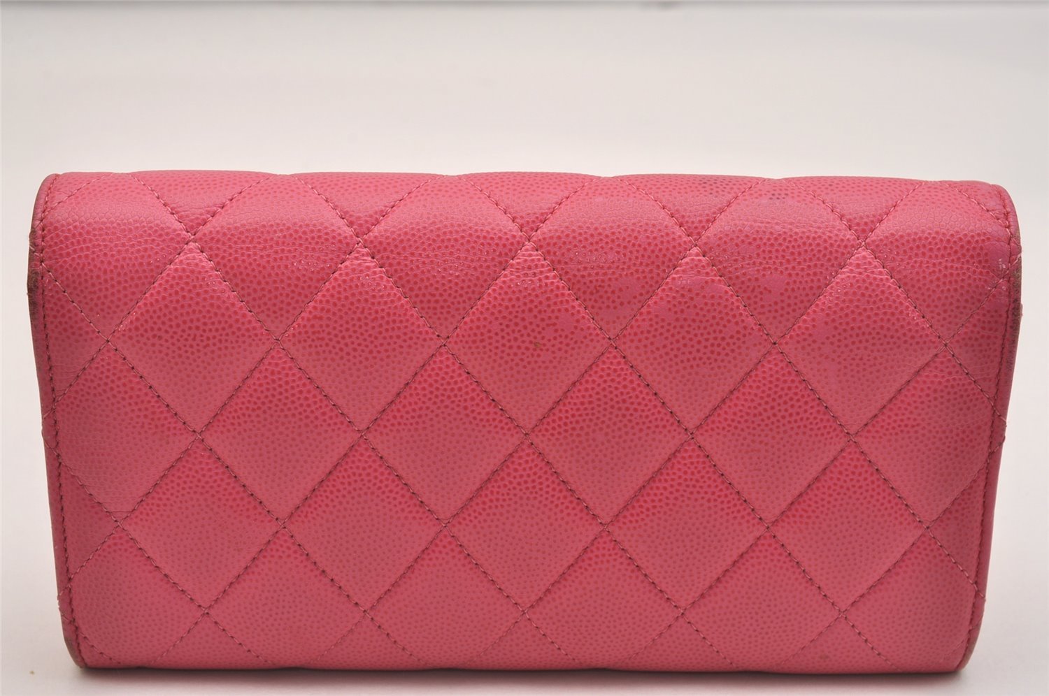 Authentic CHANEL Caviar Skin Matelasse Long Wallet Purse CC Logo Pink Box 5204J