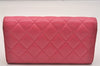 Authentic CHANEL Caviar Skin Matelasse Long Wallet Purse CC Logo Pink Box 5204J