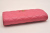 Authentic CHANEL Caviar Skin Matelasse Long Wallet Purse CC Logo Pink Box 5204J