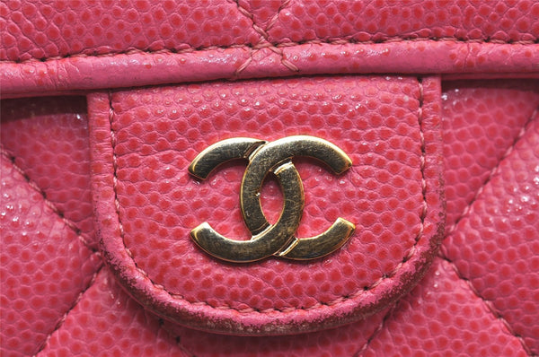 Authentic CHANEL Caviar Skin Matelasse Long Wallet Purse CC Logo Pink Box 5204J