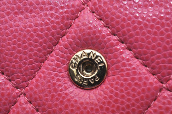 Authentic CHANEL Caviar Skin Matelasse Long Wallet Purse CC Logo Pink Box 5204J