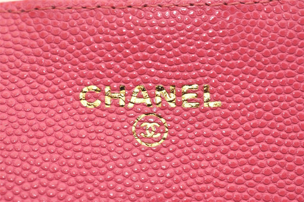 Authentic CHANEL Caviar Skin Matelasse Long Wallet Purse CC Logo Pink Box 5204J