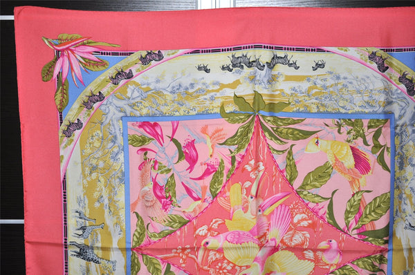 Authentic HERMES Carre 90 Scarf "TROPIOUES " Silk Pink 5204K