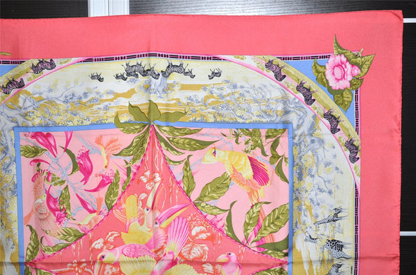 Authentic HERMES Carre 90 Scarf "TROPIOUES " Silk Pink 5204K