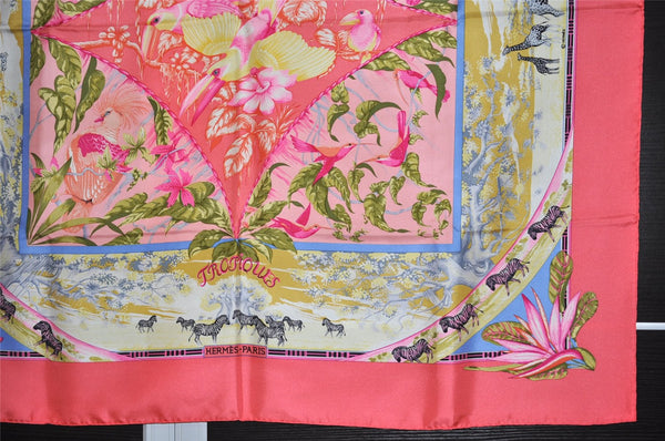 Authentic HERMES Carre 90 Scarf "TROPIOUES " Silk Pink 5204K