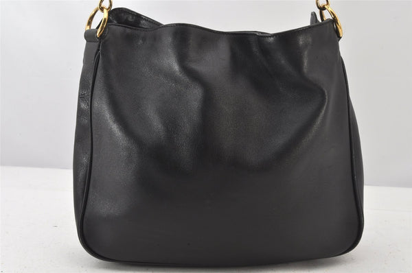 Authentic GUCCI Vintage Bamboo 2Way Shoulder Hand Bag Leather Black Junk 5205K