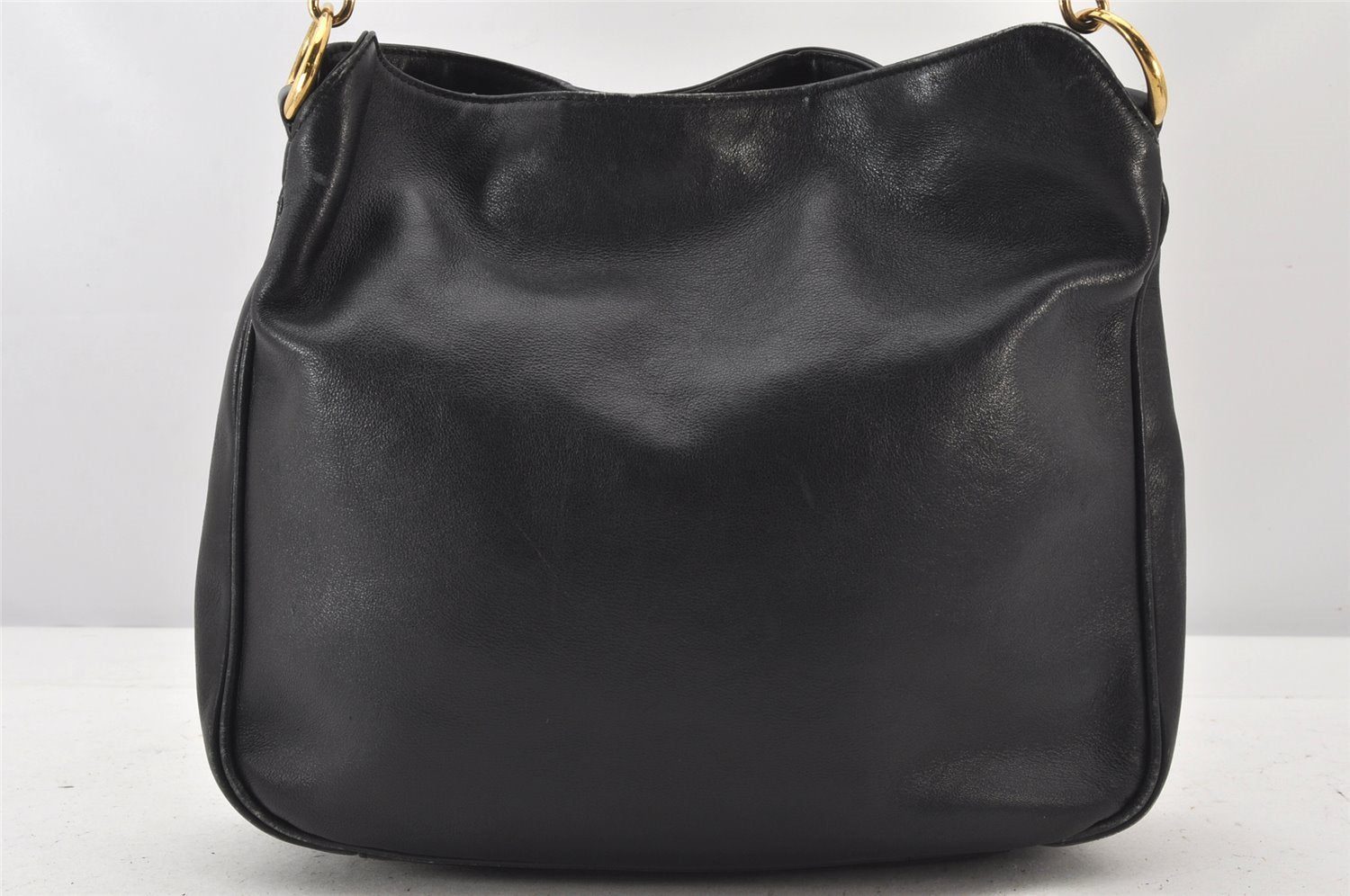 Authentic GUCCI Vintage Bamboo 2Way Shoulder Hand Bag Leather Black Junk 5205K