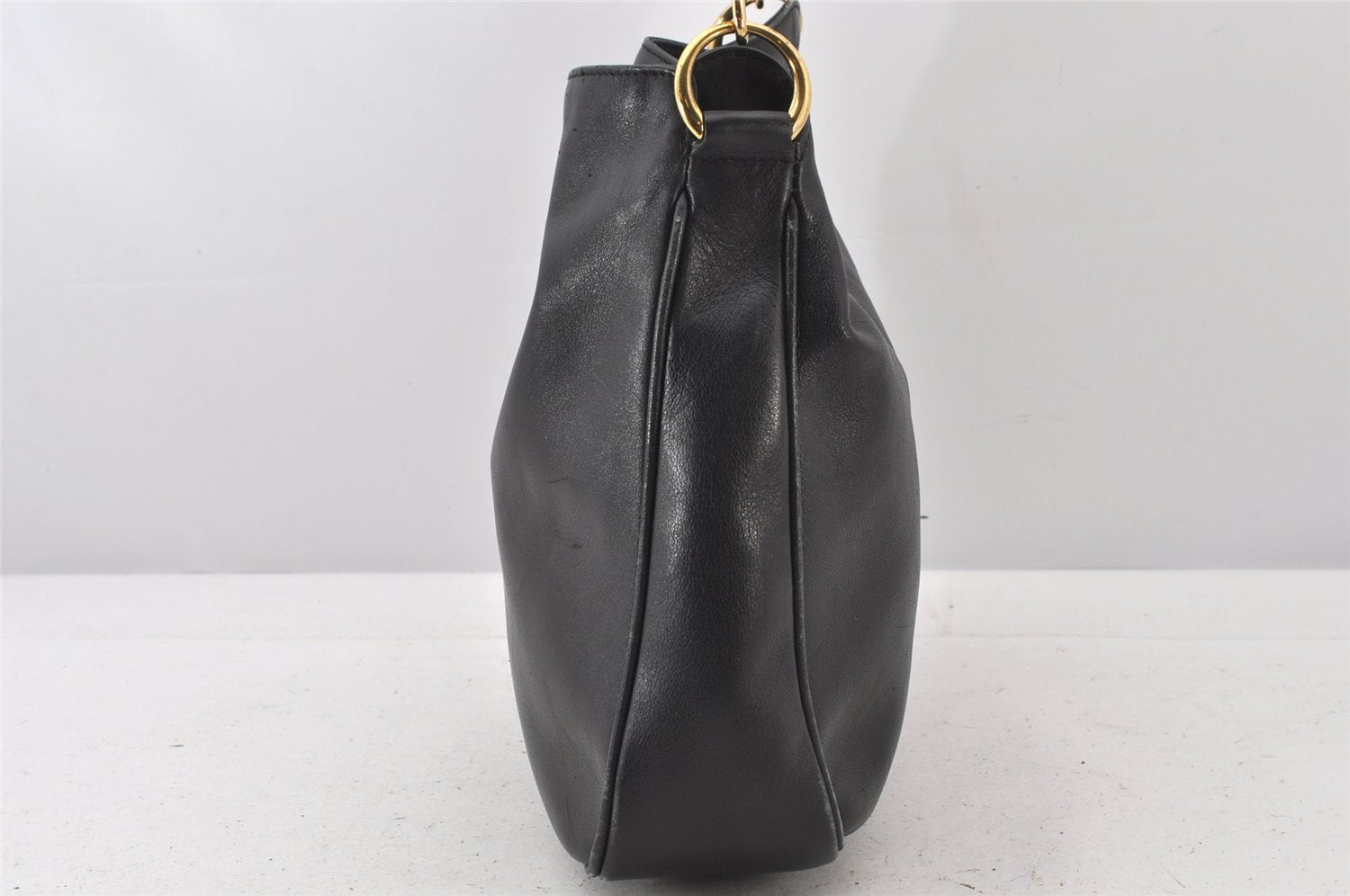Authentic GUCCI Vintage Bamboo 2Way Shoulder Hand Bag Leather Black Junk 5205K