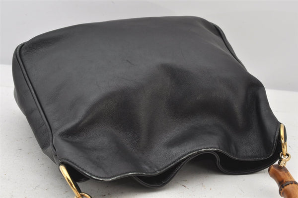 Authentic GUCCI Vintage Bamboo 2Way Shoulder Hand Bag Leather Black Junk 5205K