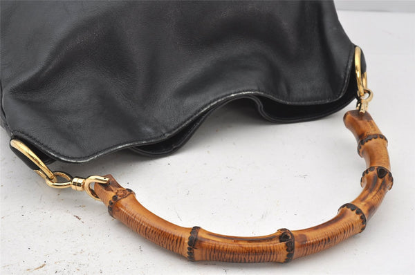 Authentic GUCCI Vintage Bamboo 2Way Shoulder Hand Bag Leather Black Junk 5205K
