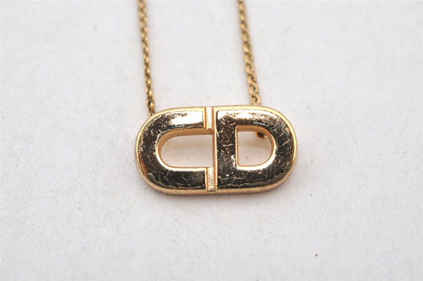 Authentic Christian Dior Gold Tone Chain Pendant Necklace CD Junk 5206K