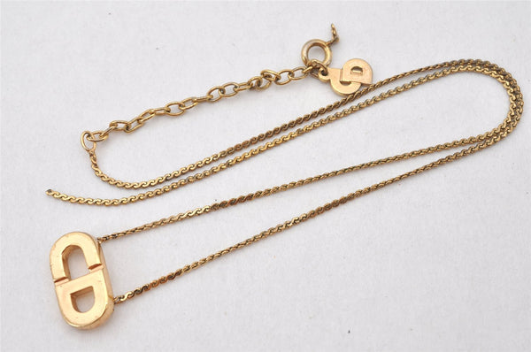 Authentic Christian Dior Gold Tone Chain Pendant Necklace CD Junk 5206K