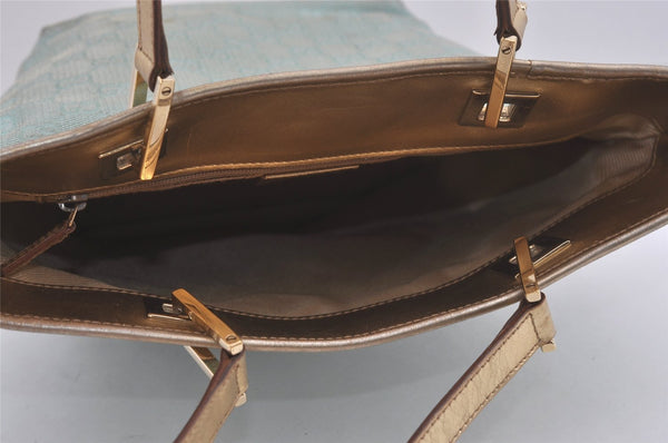 Authentic GUCCI Vintage Tote Bag GG Canvas Leather 0021099 Light Blue 5207I