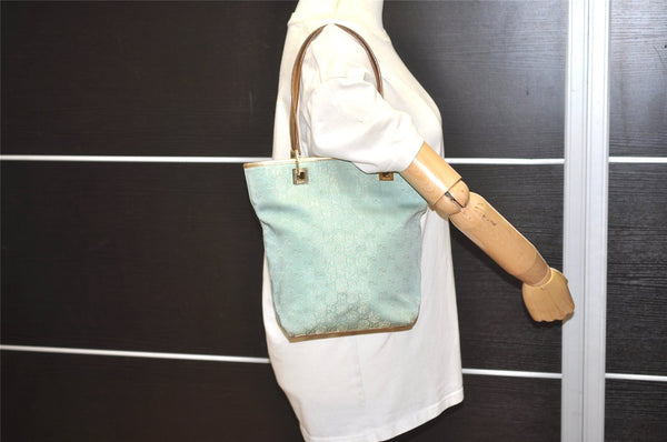 Authentic GUCCI Vintage Tote Bag GG Canvas Leather 0021099 Light Blue 5207I