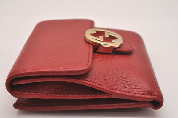 Authentic GUCCI Interlocking G Bifold Wallet Purse Leather 615525 Red Box 5208J