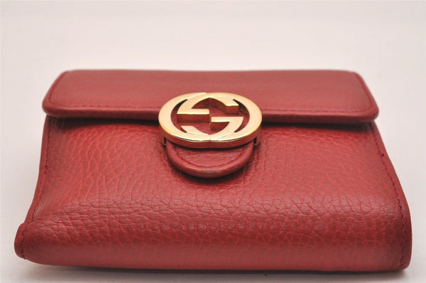 Authentic GUCCI Interlocking G Bifold Wallet Purse Leather 615525 Red Box 5208J