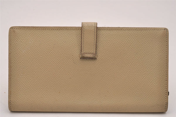 Authentic HERMES Bearn Soufflet Vintage Leather Long Wallet Purse Beige 5209J