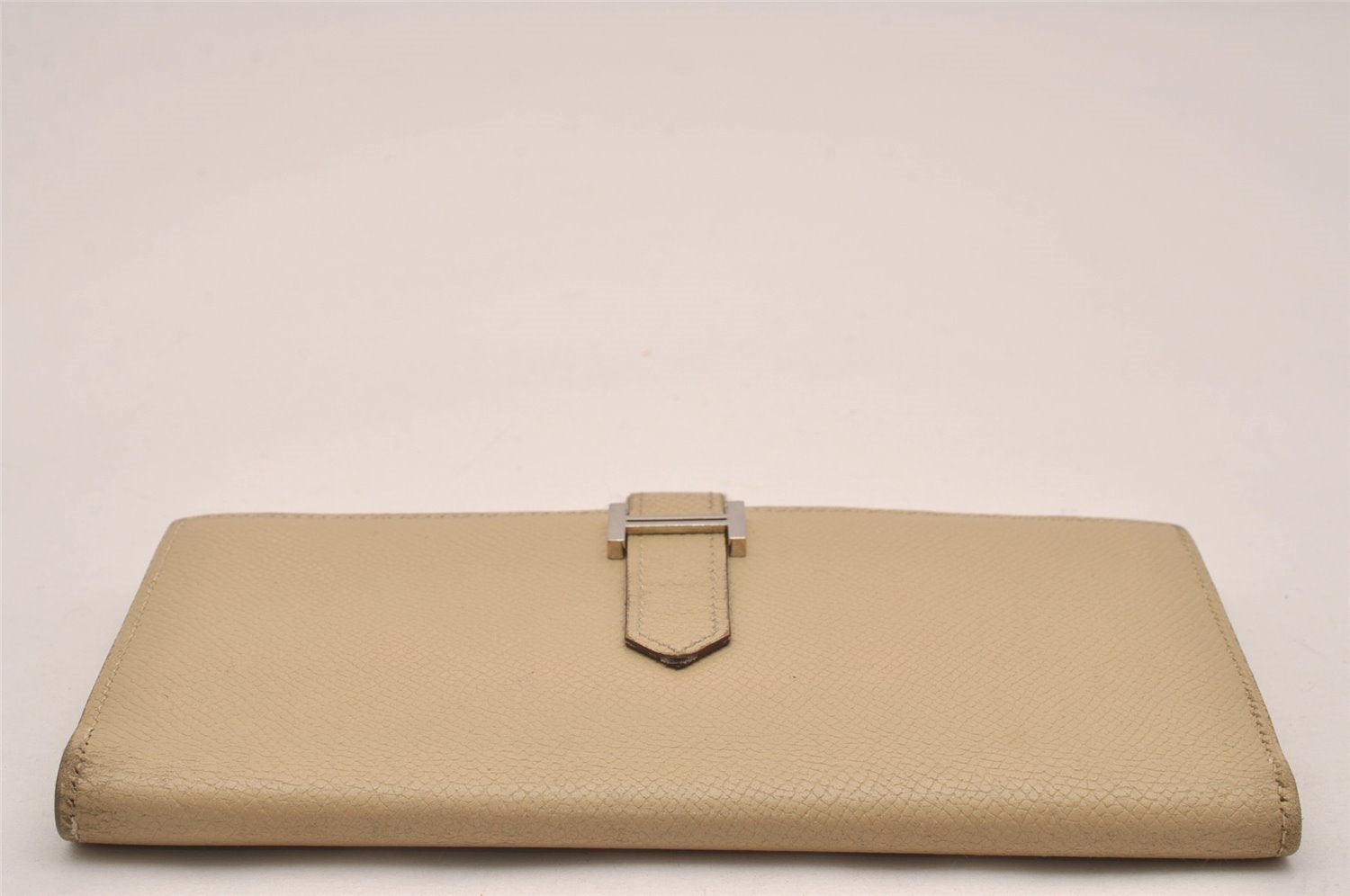 Authentic HERMES Bearn Soufflet Vintage Leather Long Wallet Purse Beige 5209J