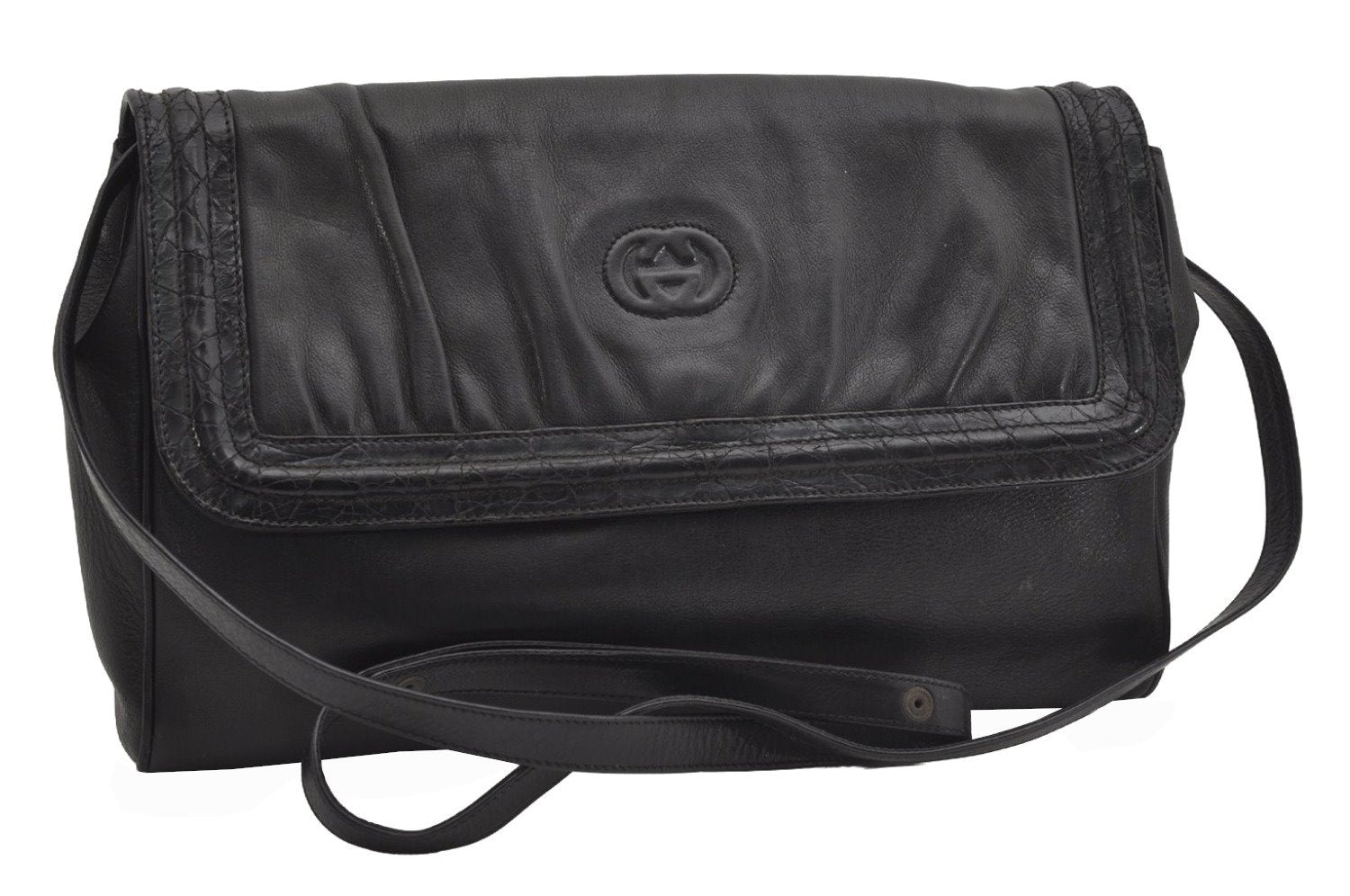 Authentic GUCCI Vintage Shoulder Cross Body Bag Purse Leather Black 5210I