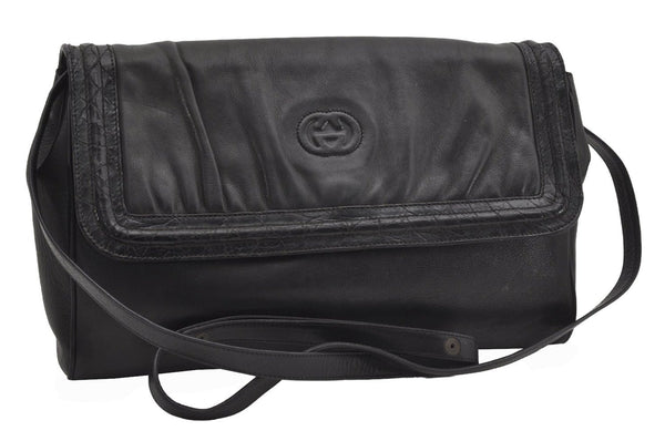Authentic GUCCI Vintage Shoulder Cross Body Bag Purse Leather Black 5210I