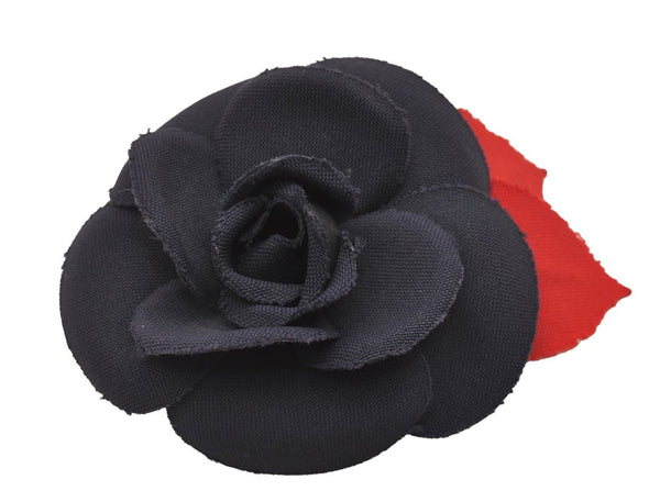 Authentic CHANEL Camellia Corsage Brooch Nylon Navy Blue Red 5210J