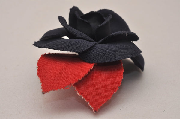 Authentic CHANEL Camellia Corsage Brooch Nylon Navy Blue Red 5210J