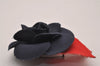 Authentic CHANEL Camellia Corsage Brooch Nylon Navy Blue Red 5210J