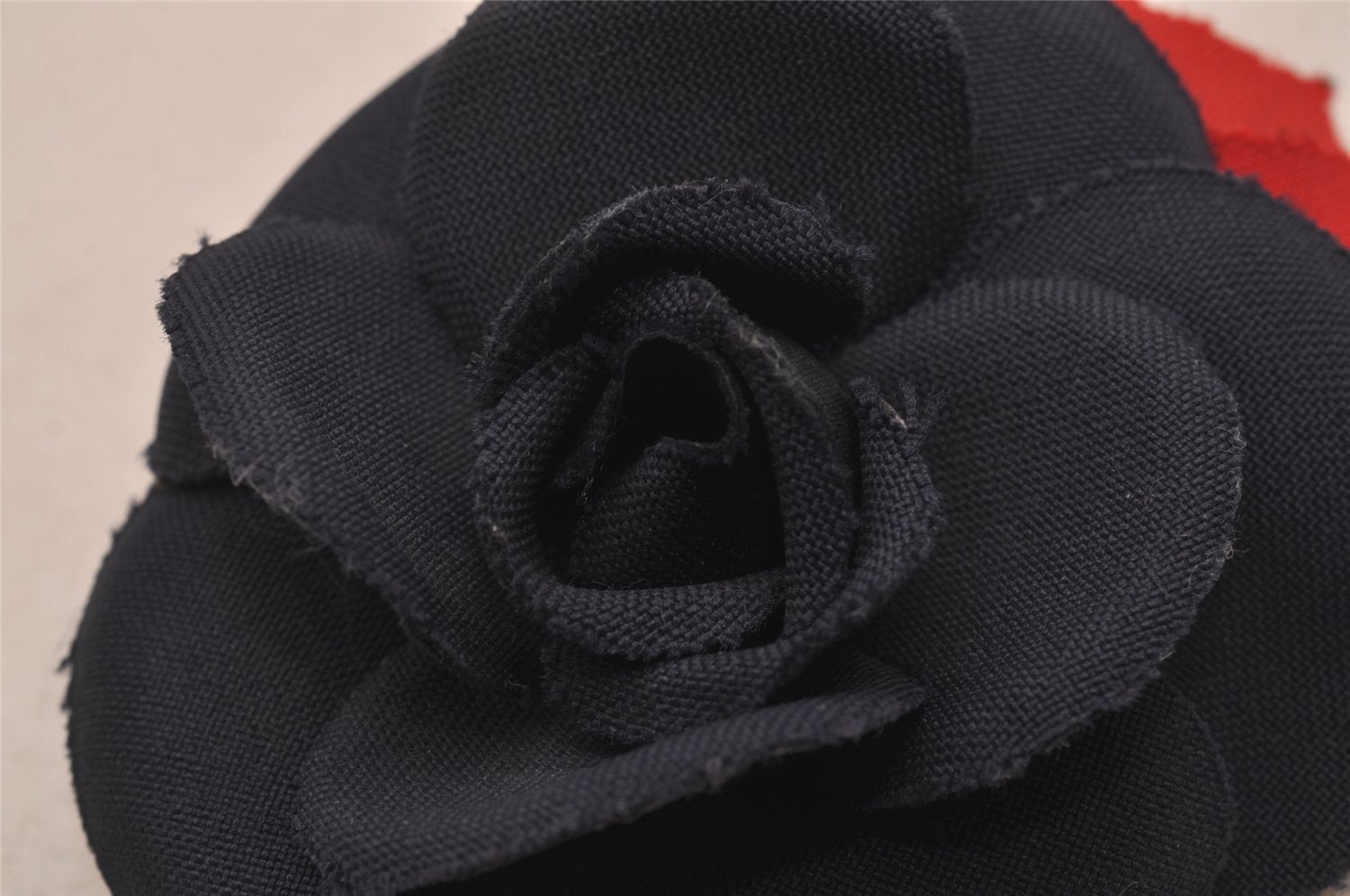 Authentic CHANEL Camellia Corsage Brooch Nylon Navy Blue Red 5210J