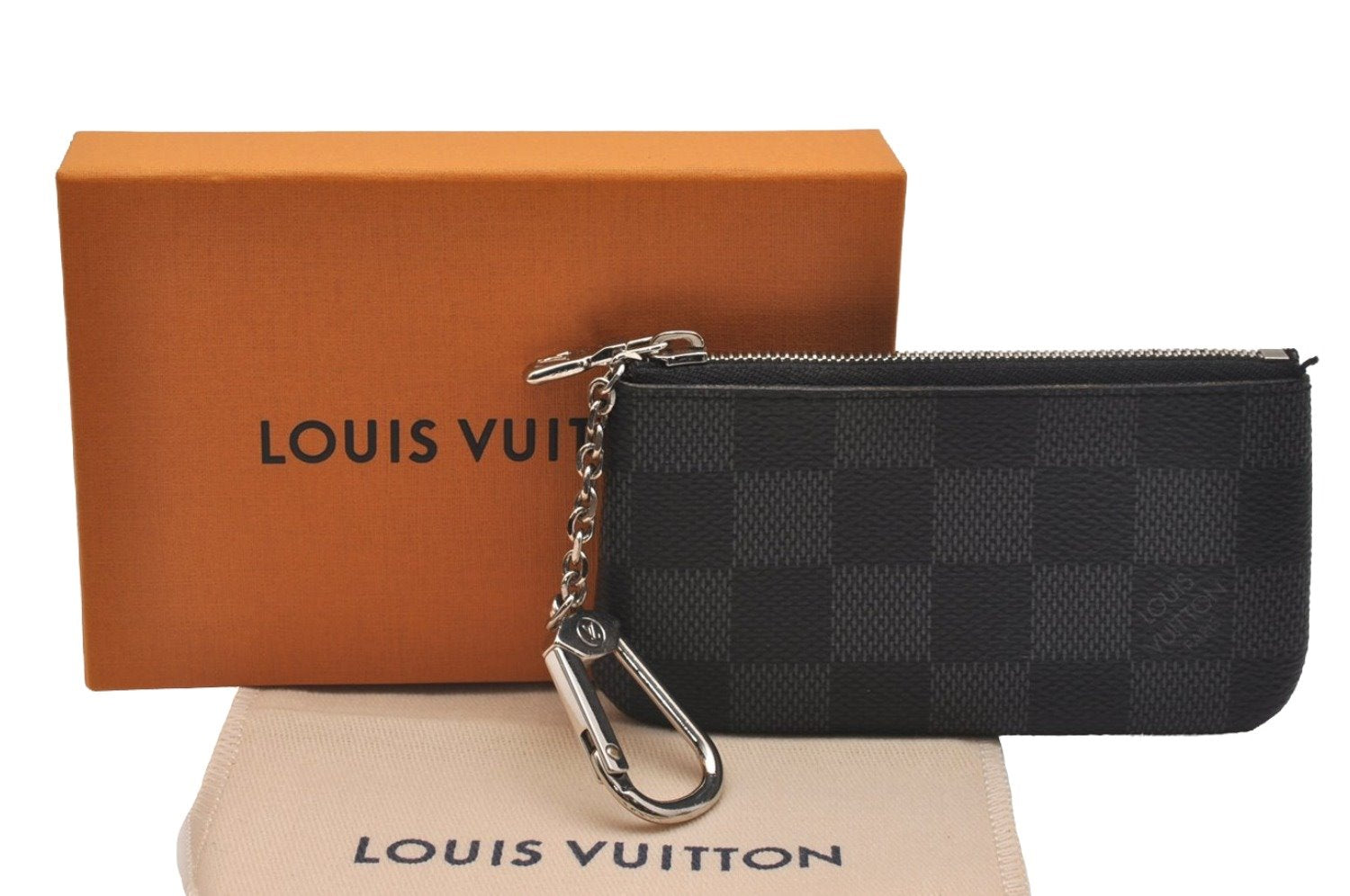 Authentic Louis Vuitton Damier Graphite Pochette Cles Coin Case N60155 Box 5211J