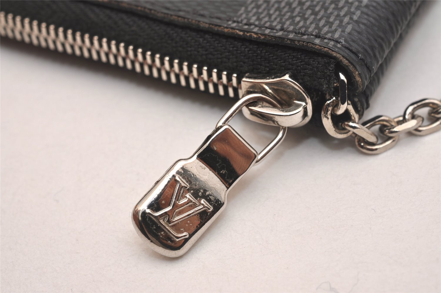 Authentic Louis Vuitton Damier Graphite Pochette Cles Coin Case N60155 Box 5211J