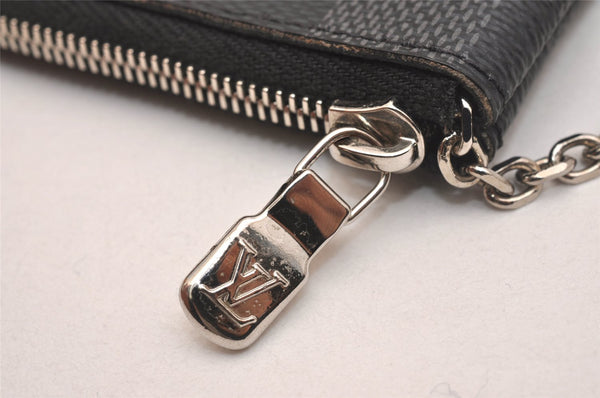 Authentic Louis Vuitton Damier Graphite Pochette Cles Coin Case N60155 Box 5211J