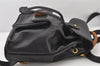 Authentic GUCCI Vintage Bamboo Drawstring Backpack Purse Leather Black 5211K