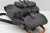 Authentic GUCCI Vintage Bamboo Drawstring Backpack Purse Leather Black 5211K