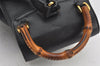 Authentic GUCCI Vintage Bamboo Drawstring Backpack Purse Leather Black 5211K