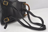 Authentic GUCCI Vintage Bamboo Drawstring Backpack Purse Leather Black 5211K