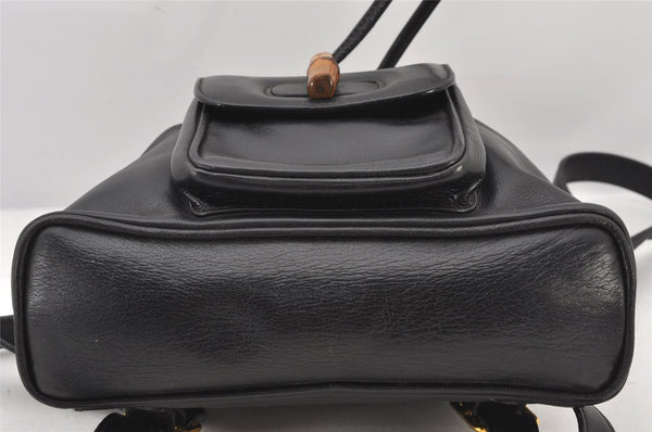 Authentic GUCCI Vintage Bamboo Drawstring Backpack Purse Leather Black 5211K